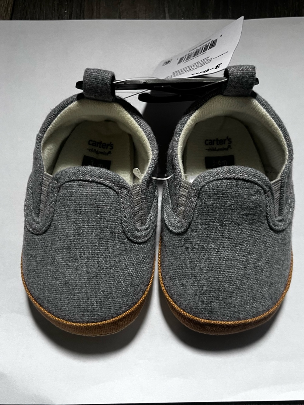 Carter's Gray Slip-On Baby Walker Shoes with Tan Sole - 3-6M - Picture 2 of 6